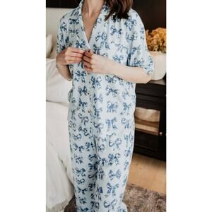 LIGHT BLUE TOILE COQUETTE BOWS LOUNGE PANTS SET